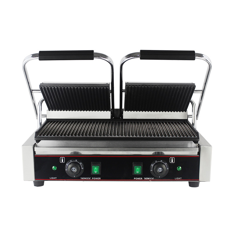 ماكينة شواء بانيني كهربائية مزدوجة الألواح من الفولاذ المقاوم للصدأ